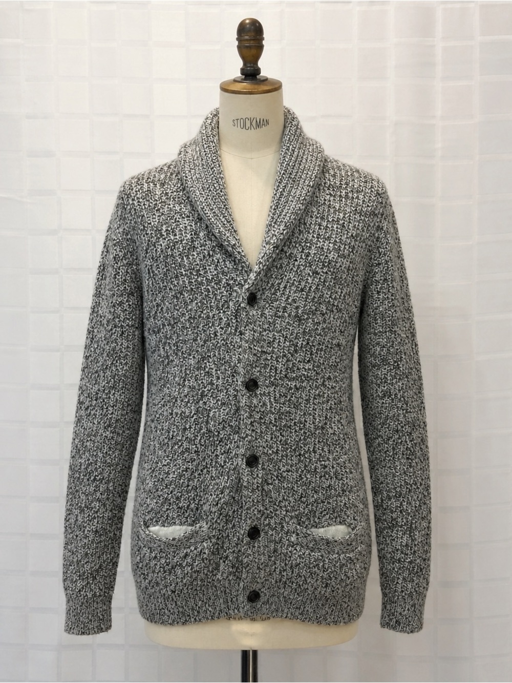 Abercrombie Fitch Sweater Men L Gray Cardigan Academia Chunky-Knit Shawl Collar